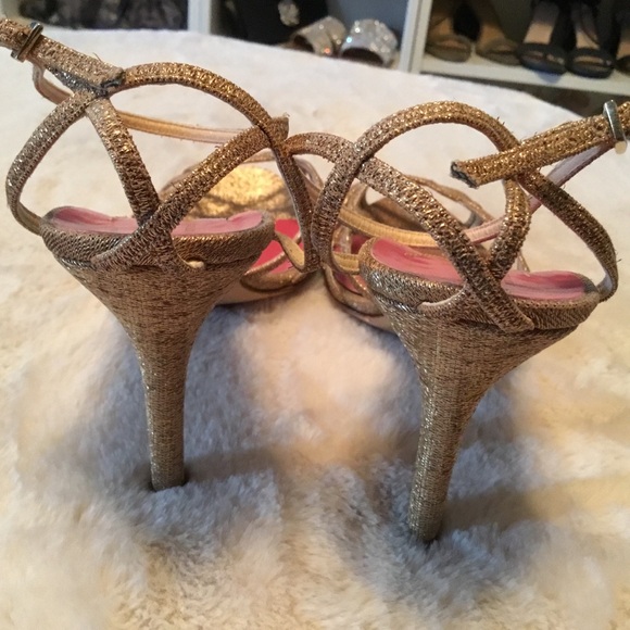 Kate Spade Gold Metallic Ankle Strap Heels - 10 - Picture 3 of 10